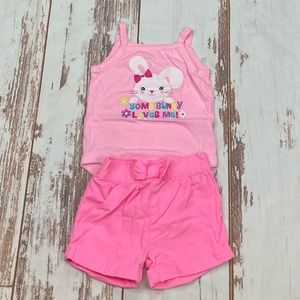 Garanimals Summer Outfit Pink Sleeveless Graphic Bodysuit and Shorts Sz 12M